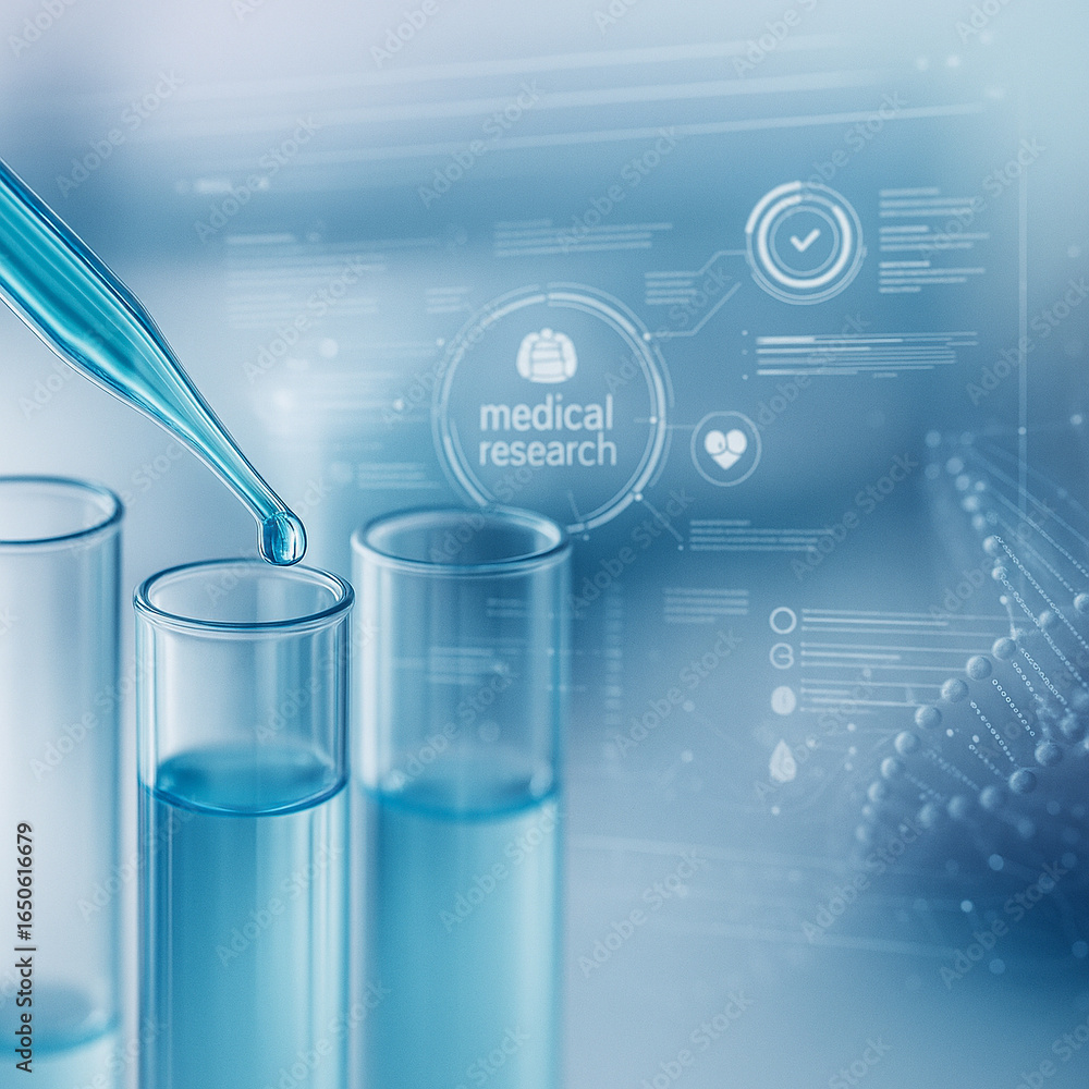 Aufkleber ai generated image of a pipette dropping blue liquid into test tubes with digital medical graphics s