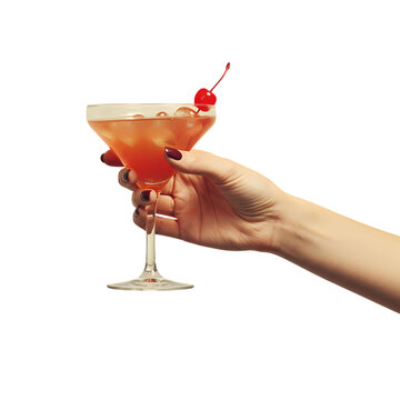 Cocktail, Martini, Red Drink, Cherry Garnish, Woman's Hand, Alcoholic Beverage, Elegant Drink, Festive Cocktail, Party Drink, Celebration Drink