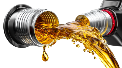 Motor Oil Pours Out: A close-up showcases motor oil cascading from a bottle. The golden liquid streams out, reflecting a high-performance and maintenance