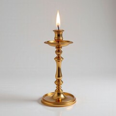 Lone golden candlestick with a polished reflective surface, ornate detailing