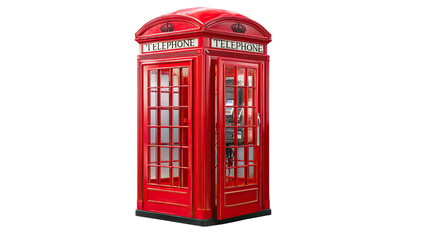 Iconic Red Telephone Booth: A classic and iconic red telephone booth stands in a bright, showcasing the historic and communicative nature of this structure. 