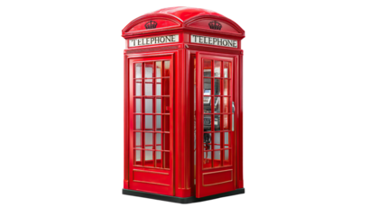 Iconic Red Telephone Booth: A classic and iconic red telephone booth stands in a bright, showcasing the historic and communicative nature of this structure. 
