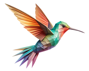 Delicate Hovering Origami Hummingbird isolated on white background ,PNG.AI Generated.