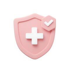 Obraz premium Pink shield with white cross and check mark isolated on transparent background