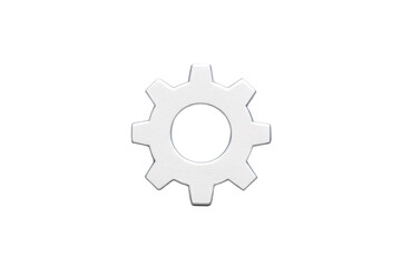 Fototapeta premium Metallic silver gear wheel with eight teeth and dimensional appearance for mechanical and technical applications, isolated on a transparent background