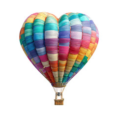 Naklejka premium Heart-shaped hot air balloon, vibrant multicolored design, isolated on transparent background. background removed
