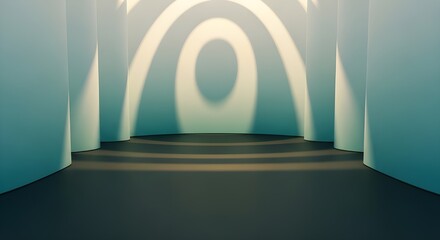 Fototapeta premium Grand Hallway with Arched Light Patterns on the Wall and Steps Leading Up