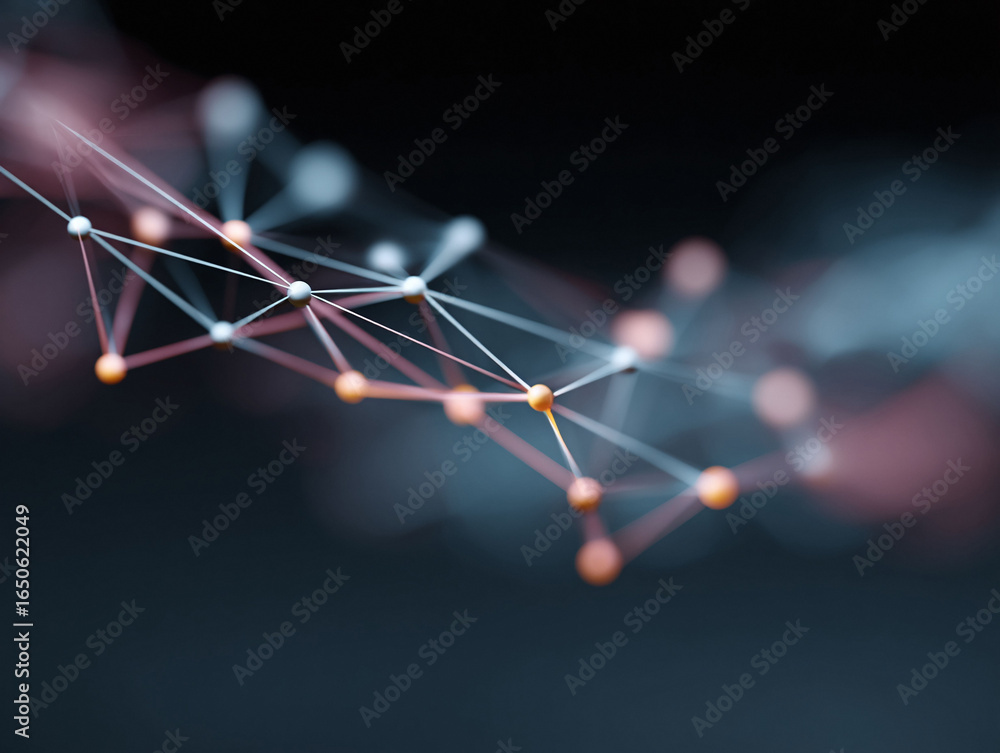 Poster abstract network structure on dark backdrop. perfect for illustrating connectivity, data, science or