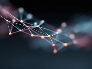 Abstract network structure on dark backdrop. Perfect for illustrating connectivity, data, science or technology concepts. Visualizes relationships and innovation.