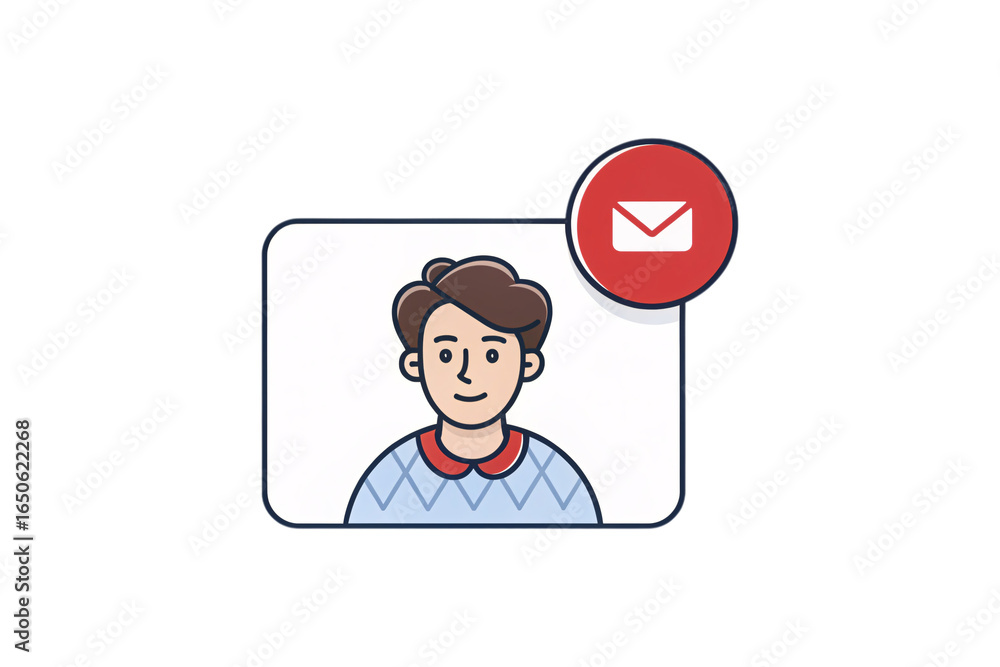 Poster message notification bubble featuring user profile with brown hair and red envelope icon for communi