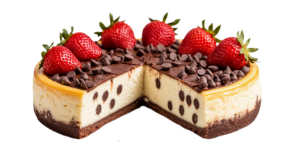 Cheesecake with Berries and Chocolate on Transparent Background