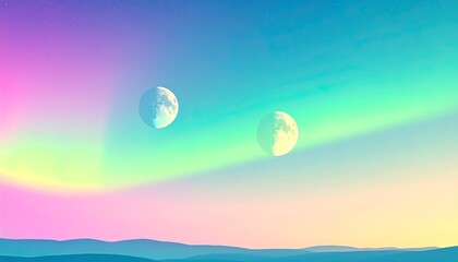 Pastel Aurora Borealis with Two Moons.