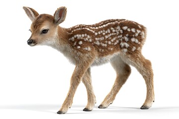 Obraz premium Adorable fawn isolated on white background, a charming portrait of a young deer in its natural habitat, showcasing its sweet and innocent nature