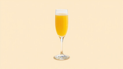 Golden mimosa in champagne flute, solid cream backdrop, airy natural light effect.