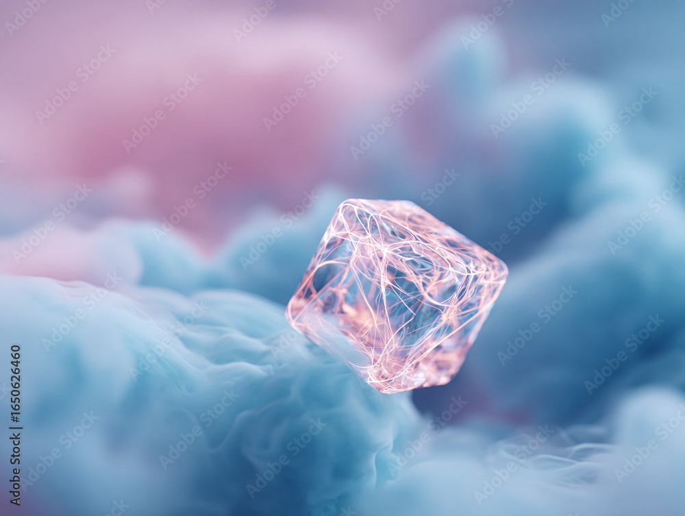 Aufkleber dreamy abstract featuring a luminous cube nestled in soft, cloudlike forms. perfect for conveying in