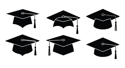 Graduation caps in different orientations and positions