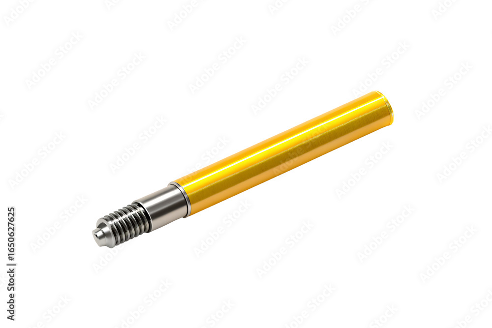 Aufkleber metallic golden yellow cylindrical object with threaded silver tip and smooth reflective surface fin