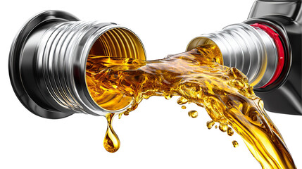 Engine Oil Pour: A close-up view captures the smooth flow of high-quality engine oil as it is being poured, with a singular droplet suspended below. highlighting the golden hues of the lubricant