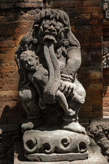 Balinese Ancient Stone Statues and Mythological Sculptures. Traditional Carvings of Frogs, Dragons,...