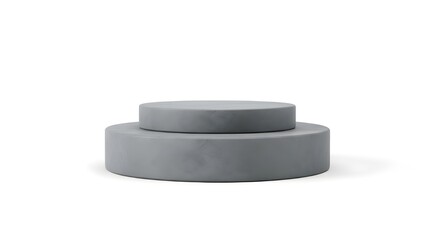 Two stacked cylindrical stone platforms in cool grey tone, minimal 3D render, isolated on pure white background.
