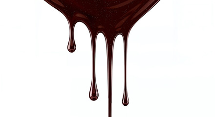 Smooth melted chocolate dripping on white background with rich cocoa texture, ideal for dessert, food advertising, branding, and sweet product design mock up.