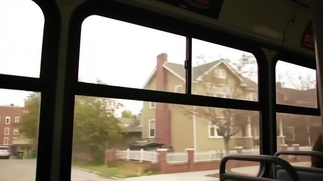 Suburban house seen from a bus window