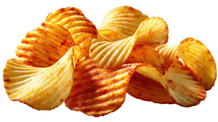 Golden Ruffles: A delicious close-up shot of crispy, golden-hued rippled potato chips offers a tempting culinary experience for snack lovers everywhere. 