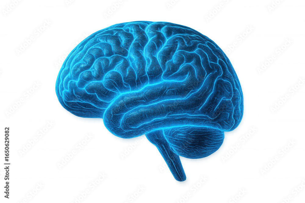Poster luminous blue brain network revealing intricate neural pathways, highlighting cognitive complexity a