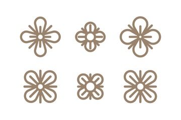 Four leaf emblem. Set of 6 geometric shape. Modern linear design print.