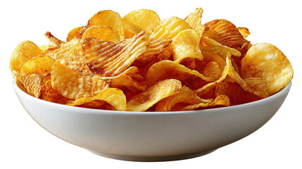 Crispy Potato Chips in a Bowl: A tempting view of a generous serving of freshly made potato chips, perfectly arranged in a bowl, inviting a moment of snack.