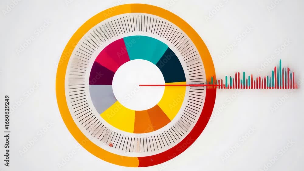 Poster animated business data pie charts and bar graph on white background reveal of information