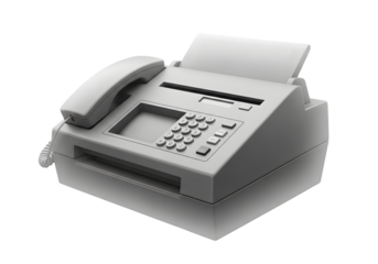 Retro fax machine with telephone handset and paper feed, perfect for nostalgic business communication