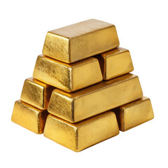 Stack of shiny gold bars isolated on transparent background