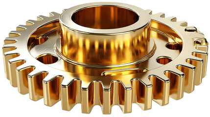 Golden Gear: A highly detailed image showcases a pristine, golden gear, meticulously crafted to embody precision, reliability, and the intricate mechanics of industry. 