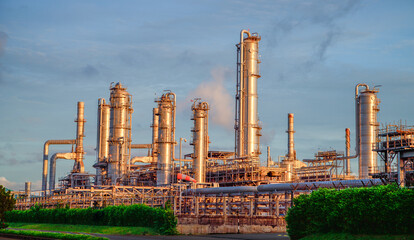 Oil and Gas Industrial zone,The equipment of oil refining,Close-up of industrial pipelines of an...