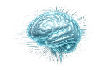 Artificial intelligence concept showing a bright human brain generating ideas, with transparent background