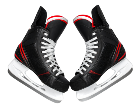 Modern Ice Hockey Skates with Red Accents, Top-Down Perspective, Isolated PNG