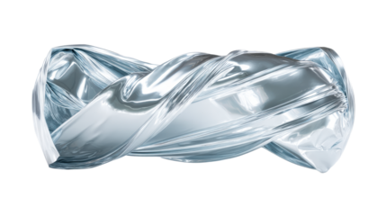 Shiny Silver Fabric Twisted Shape on White PNG