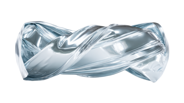 Shiny Silver Fabric Twisted Shape on White PNG