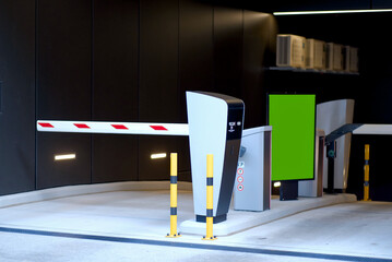 Modern Underground Parking Entrance with Automated Barrier System