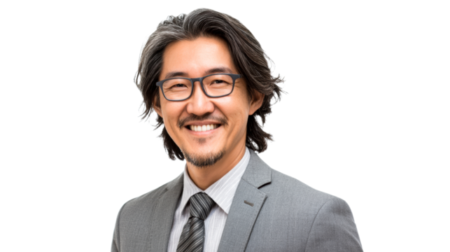 Asian Man Wearing Glasses and Suit Smiling