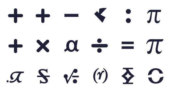 Mathematical symbols and operators on white background