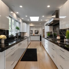 Modern Kitchen Interior with Glossy Cabinets and Sleek Design