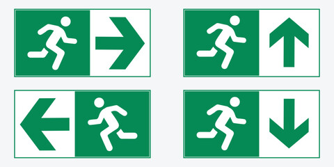 Running Man Exit Signs Set Green Background All Arrows.eps