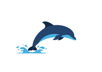 Obraz premium A blue cartoon dolphin leaps from blue waves