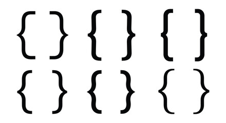 A collection of curly and square brackets on a white background