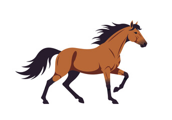 Obraz premium Running horse with brown body and dark tail mane on a white background