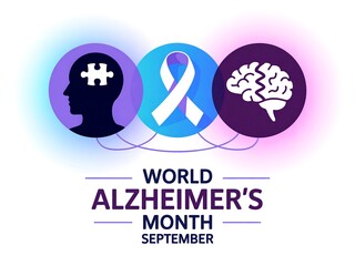 World alzheimer s month september awareness campaign featuring brain health and support ribbon graphics