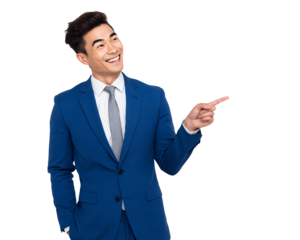 Excited businessman points to opportunity, celebrating success