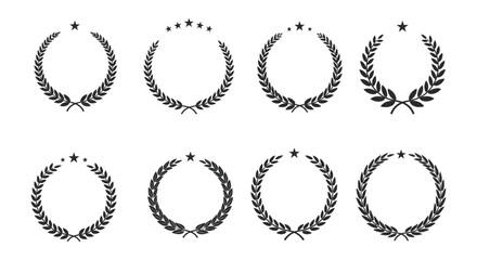Collection of various laurel wreaths with stars on white background
